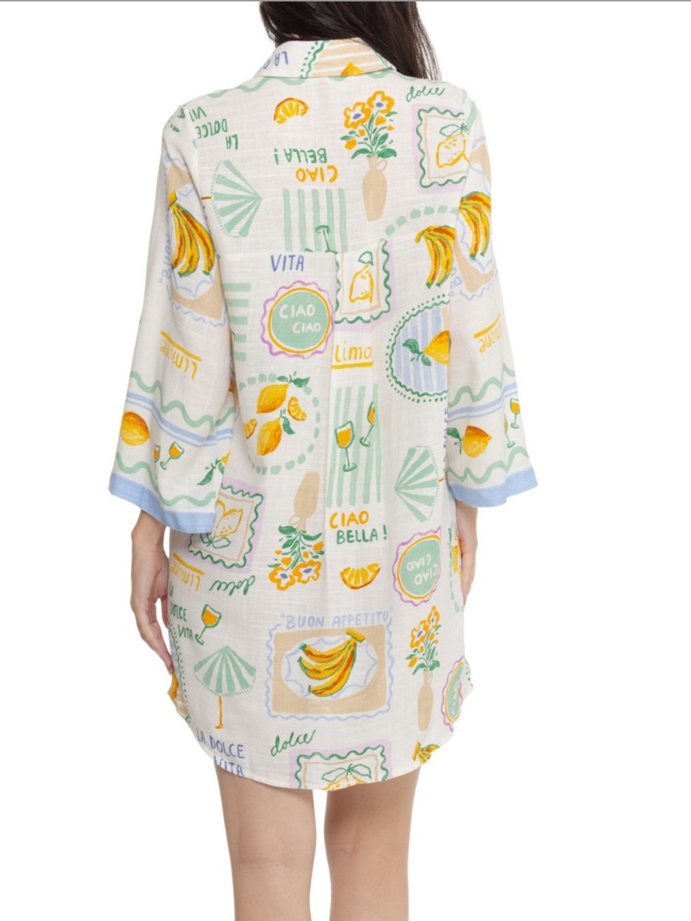 Label of Love Limone Border Cover-Up Shirt Dress - Long Sleeve Women’s SZ XL - Picture 2 of 9